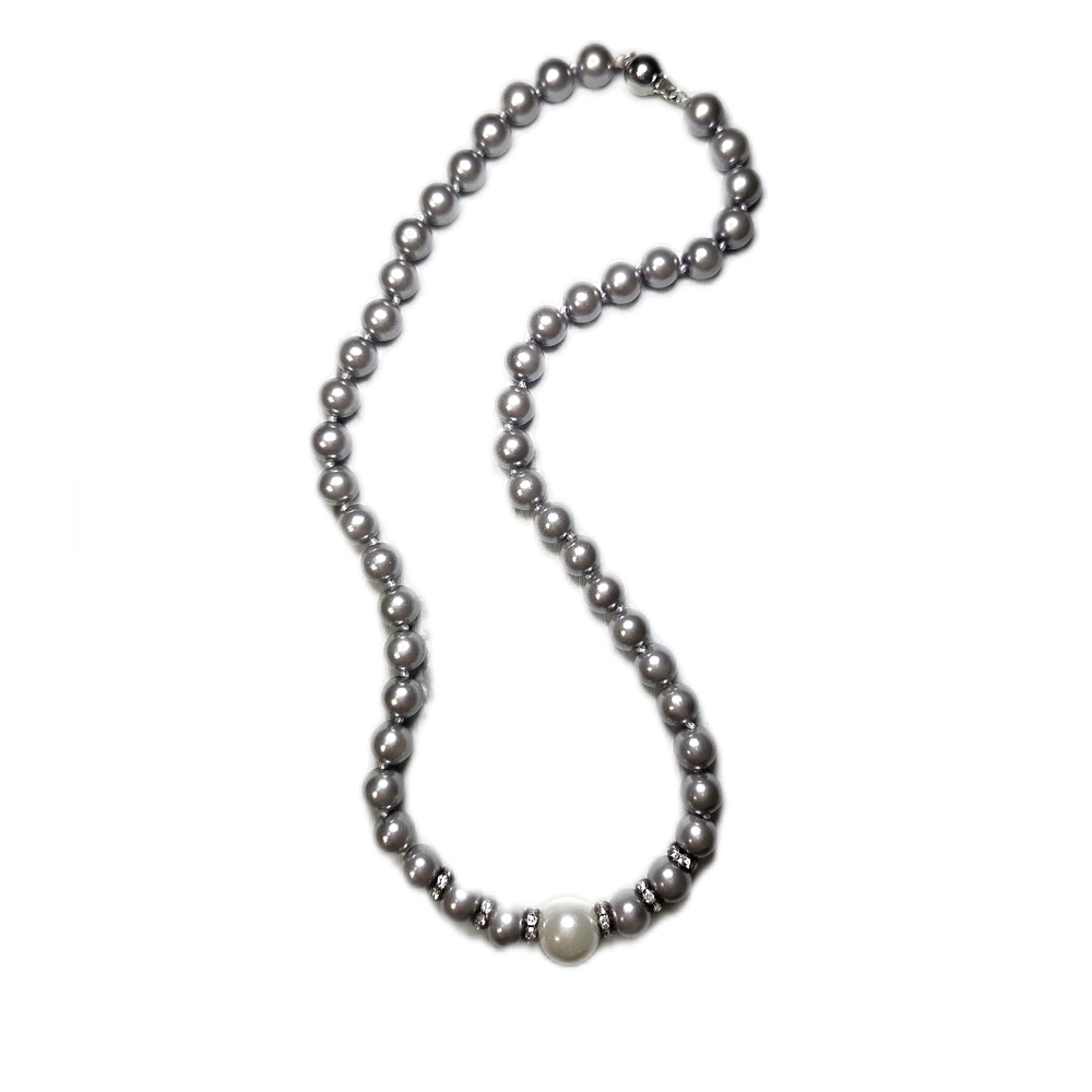 Vintage Faux Pearl Necklace with Crystal Accents